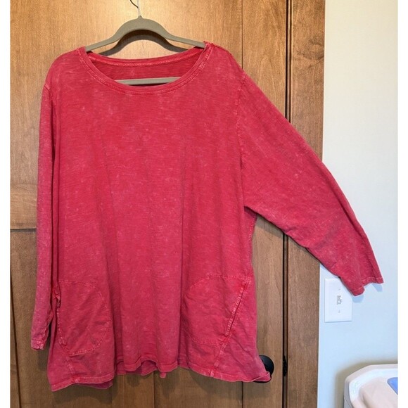 3 x womens plus size top Dark Pink Loose Fit Pockets Distressed Look - Picture 1 of 5